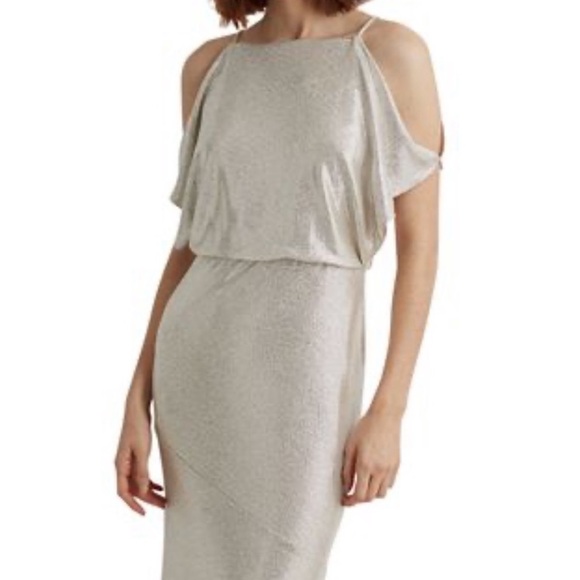 Ralph Lauren Metallic Gold Silver Cold Shoulder Gown 12 - Picture 4 of 16